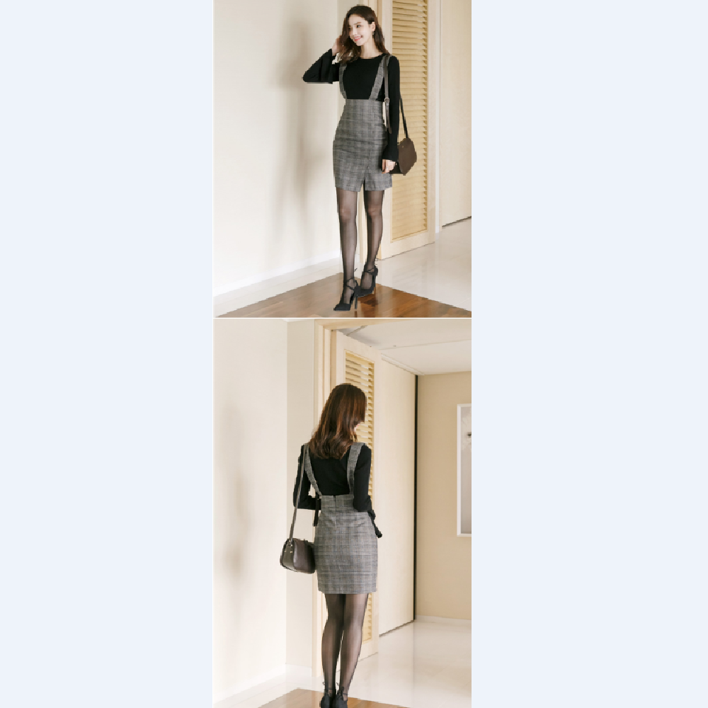 op2521 Check Mid-Thigh Suspender Dress