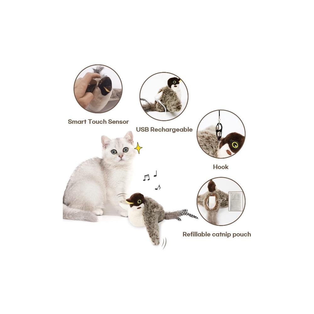 Dancing Bird Tree Sparrow, Moving Cat Kicker Toy, Catnip Toys, Interactive Cat Toys for Cat Exercise