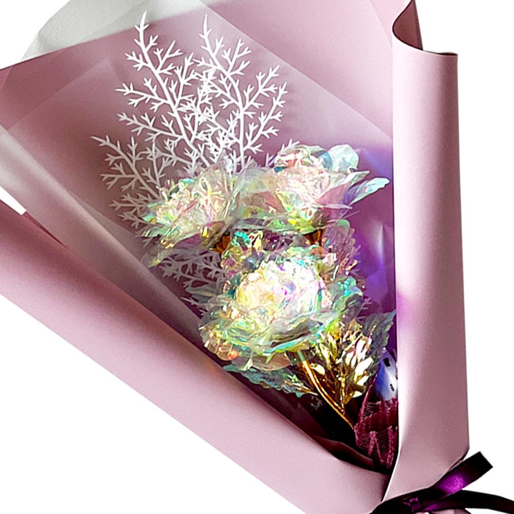 Hologram Mini Flower Bouquet Snowflake Flower LED (Three roses)  Indie Purple