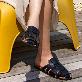 detail image2 SHUBUG Women's Wave Mule Weaving Strap Square Flat Flip-flop Slippers 1cm