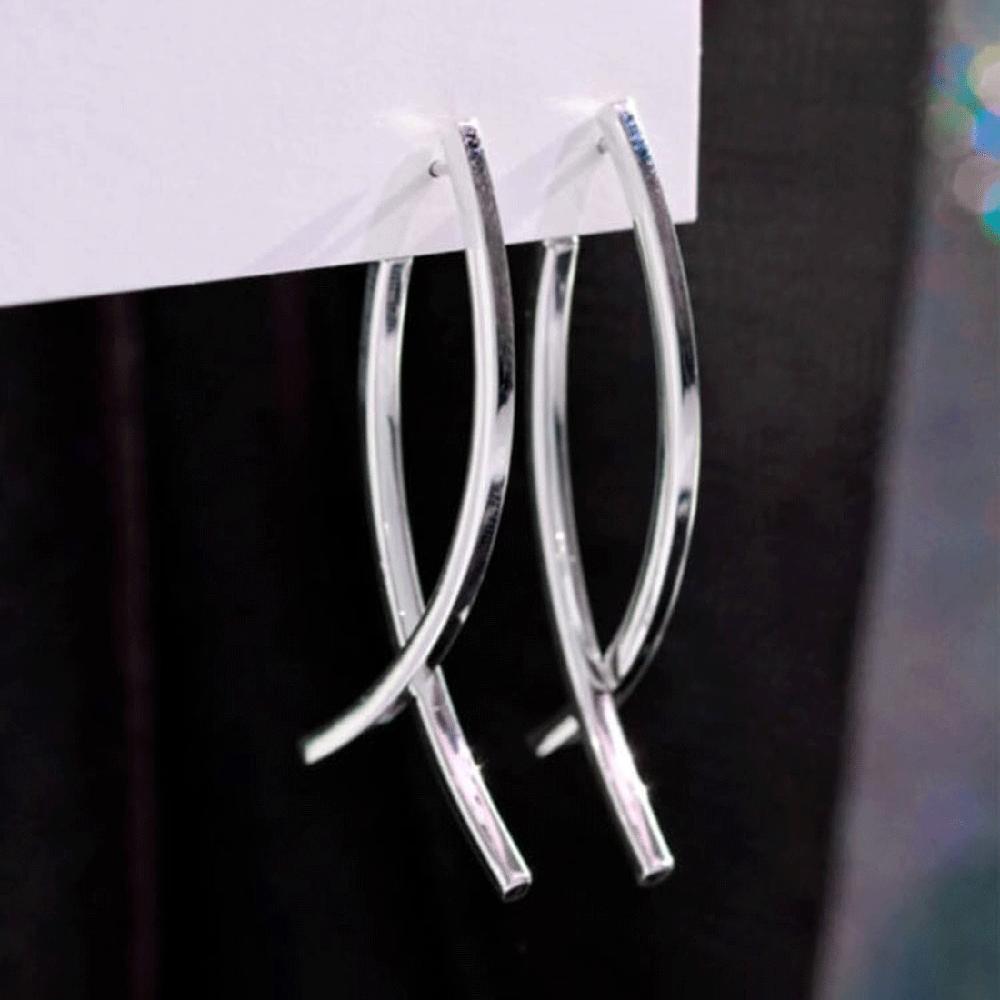 Silver Two-Way Stick Cross Drop Earrings Black Swan