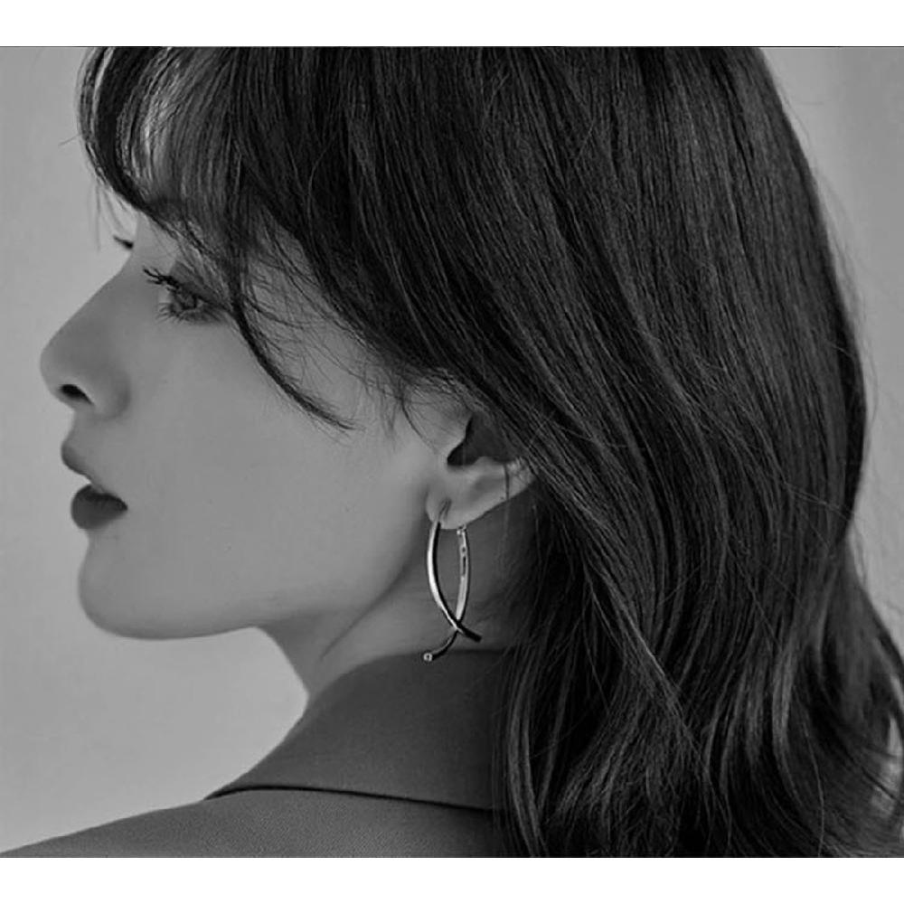 Silver Two-Way Stick Cross Drop Earrings Black Swan