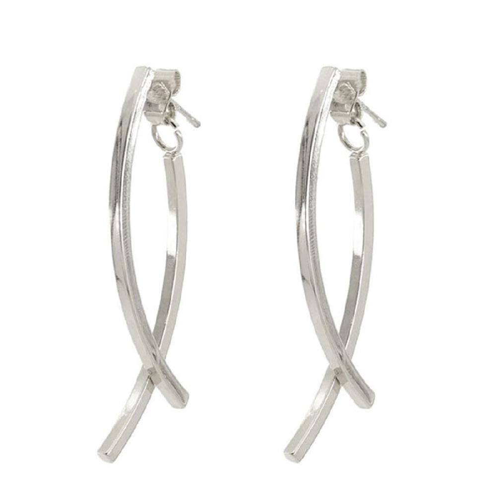 Silver Two-Way Stick Cross Drop Earrings Black Swan