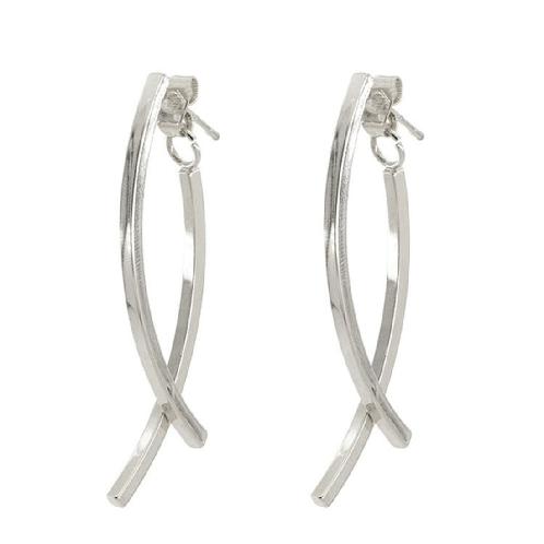 Silver Two-Way Stick Cross Drop Earrings Black Swan