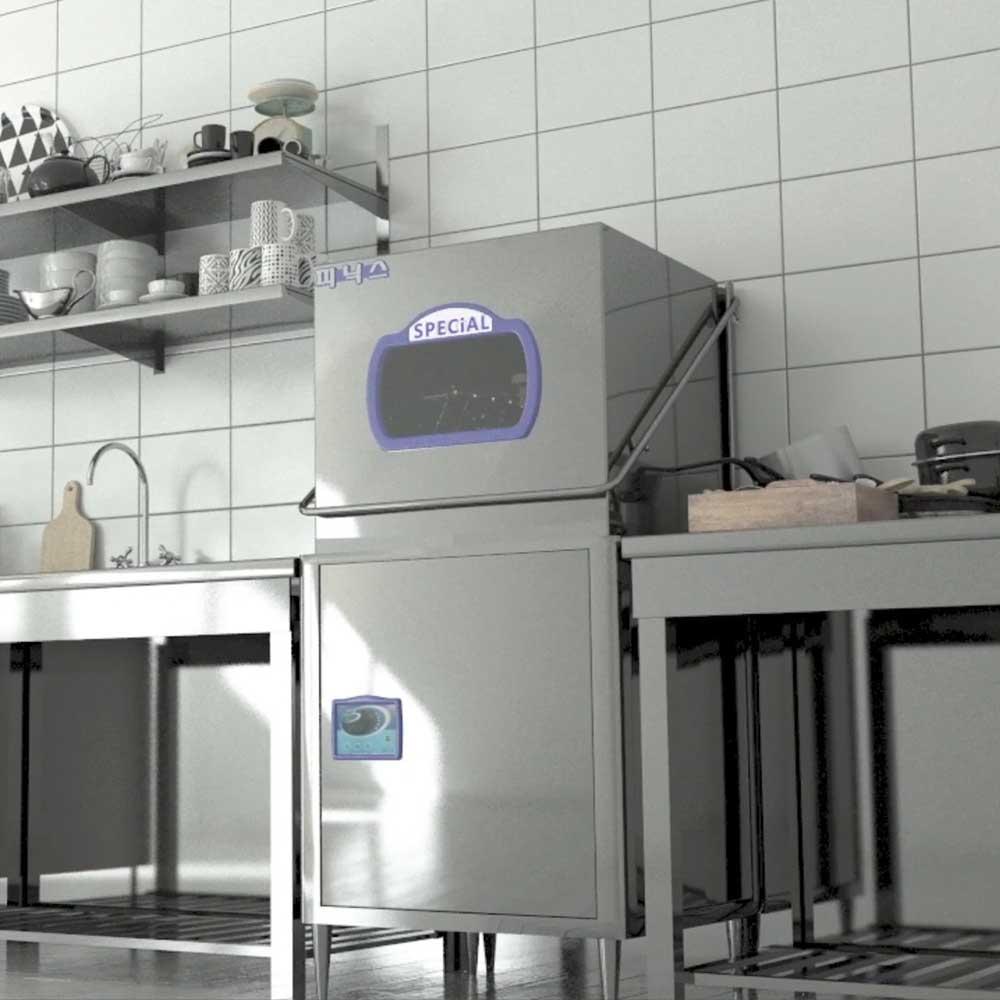 commercial passthrough (hood) dishwasher